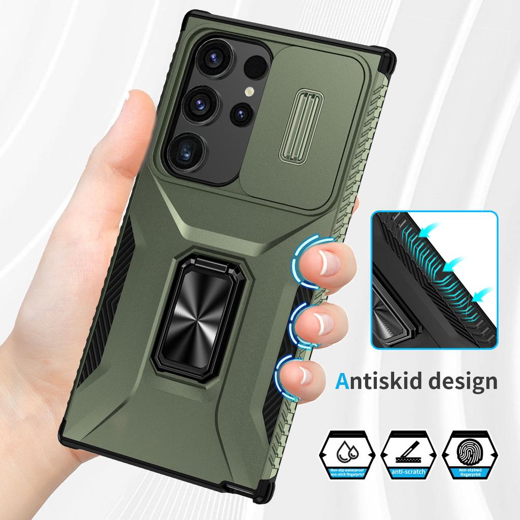 For Samsung Galaxy S24 Ultra Case Rotate Kickstand Slide Lens Window Phone Cover