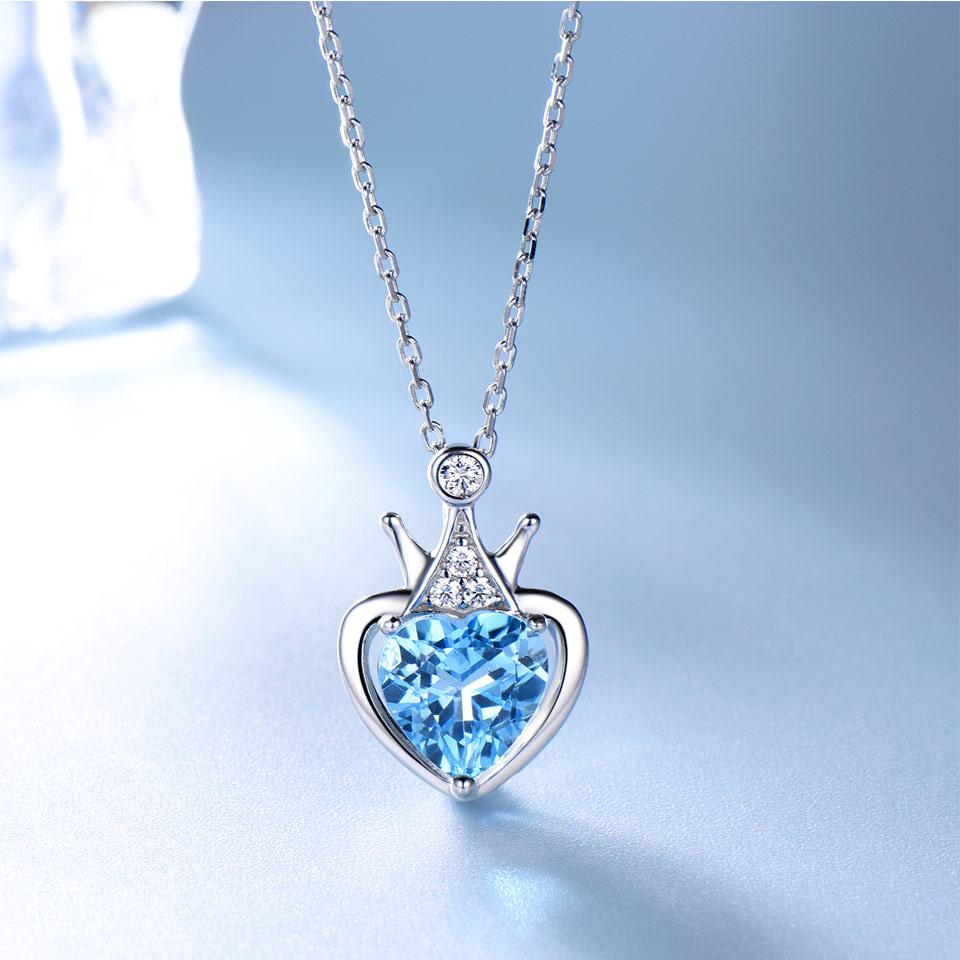 Umcho 2.25ct Natural Blue Topaz Gemstone Pendants For Women Heart Jewelry Wedding Valentine's Day Gift