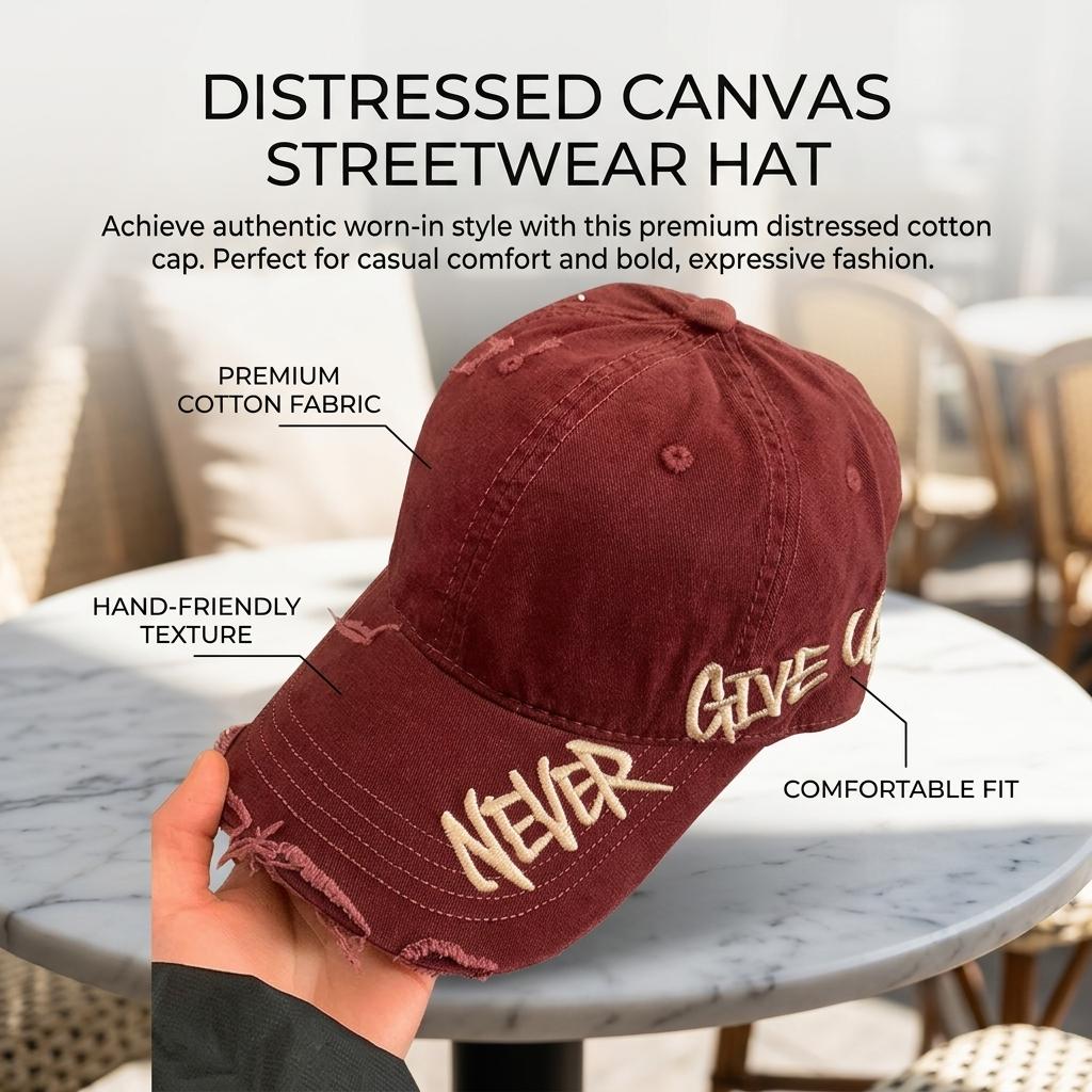 Embroidered Cross Washed Baseball Cap with Holes Punk Style Adjustable Streetwear Hat for Unisex