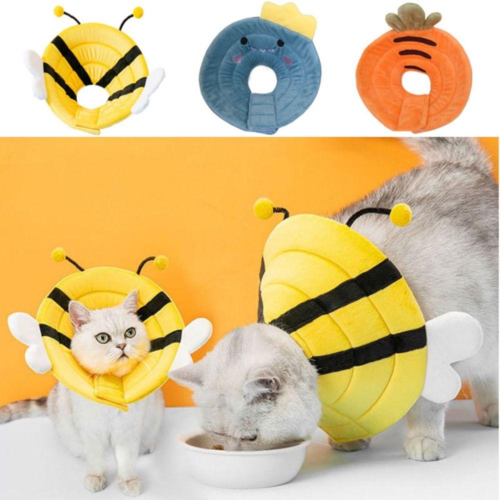 Cotton Bee Shape Cat Recovery Collar Adjustable Dog Elizabeth Circle Stop Licking