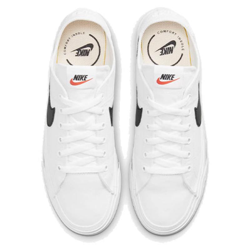 Nike Court Legacy Canvas White Black Swoosh Sneakers CW6539-101