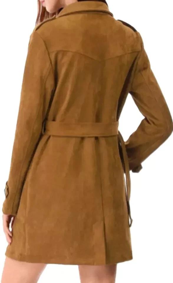 Trench Coat Genuine Casual Stylish Soft Women Brown Suede Handmade Lambskin New