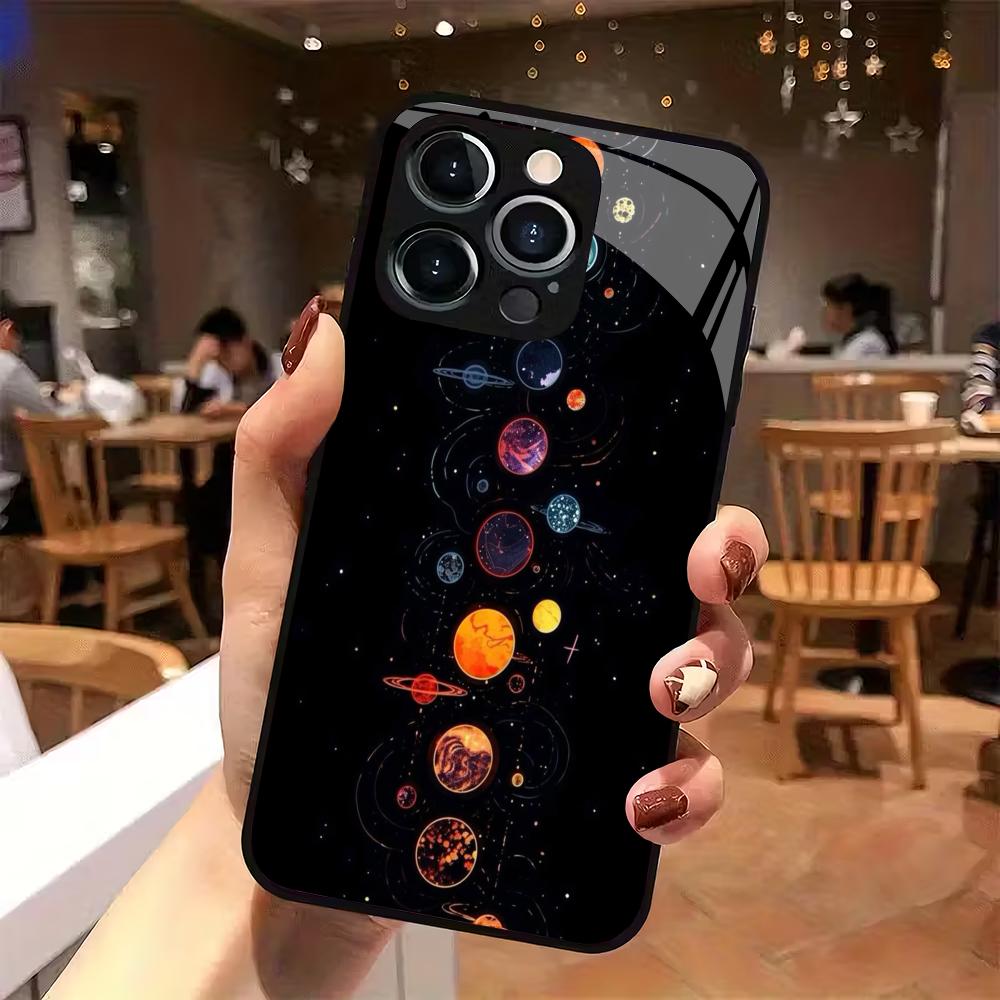 Закаленное стекло с узором «Планеты» для мобильного телефона, подходит для iPhone 17/16/15/14/13/12/11 Pro Max, полноразмерная, защита от падений
