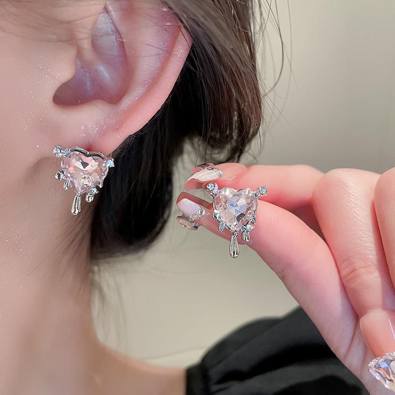 Серьги с розовыми цветами в форме сердца и кошачьим глазом, модные серьги, высококачественные серьги