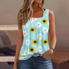 Женская летняя повседневная плиссированная футболка без рукавов с квадратным вырезом и принтом