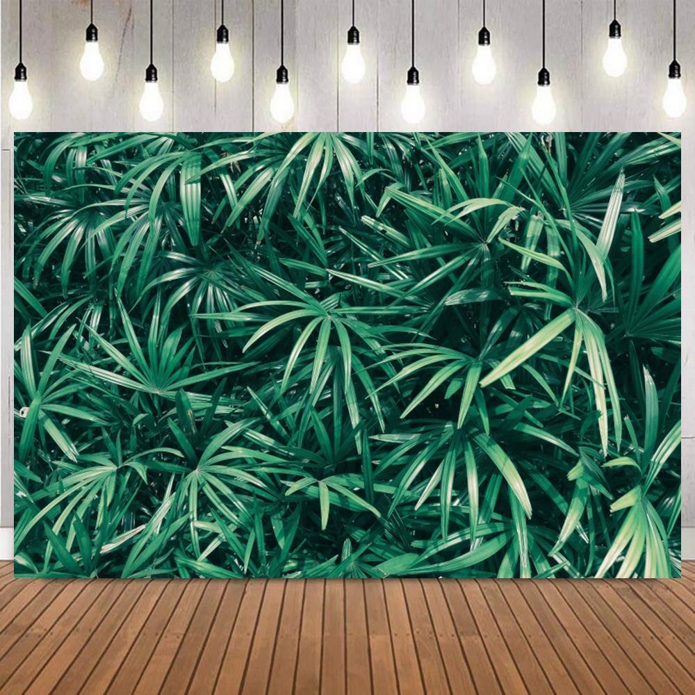 Tropical Leaves Backdrop Various Green Plants Fern Palm Leaf Elements Photo Background For Jungle Theme Birthday Party Portrait3