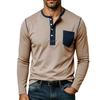 Мужская повседневная футболка-henley с длинным рукавом, круглым вырезом и карманом контрастного цвета