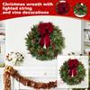 Pre-Lit Artificial Christmas Wreath, Artificial Christmas Garland For Front Door With Red Bow, Cones, Red Berries, LED Lights For Christmas Deco