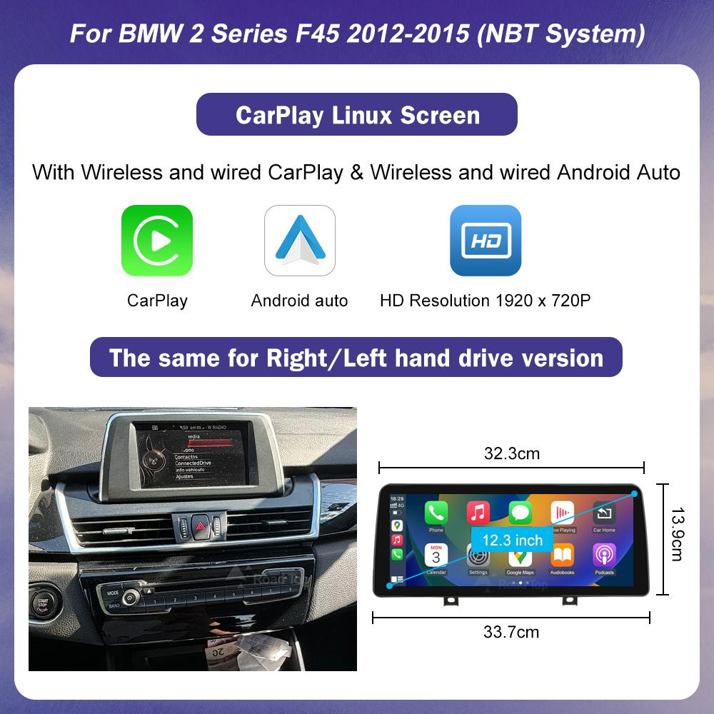 10.25" 12.3" Wireless CarPlay Android Auto 1920*720 Multimedia Display Screen For BMW Series 1 2 F20 F21 F22 F23 F45 F46 Radio