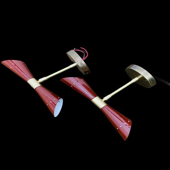 Итальянский бра Diabolo середины 1950-х годов из латуни, коричневый, настенный светильник с 2 парами лампочек