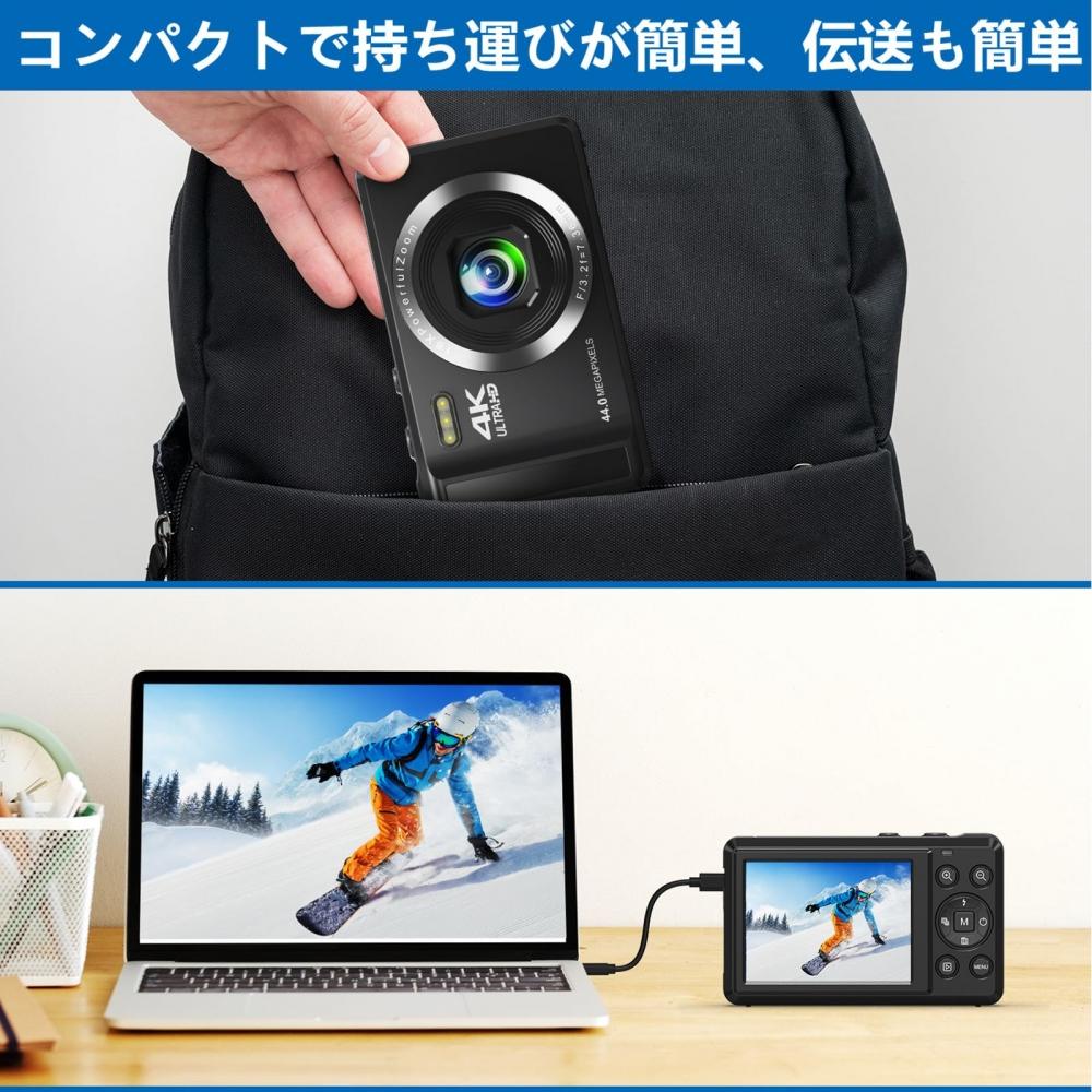 Digital Camera 4K Digital Camera Compact Camera 30FPS 44MP YouTube Camera AF Autofocus 2.4 Inch Rechargeable 16x Digital Zoom Christmas Pocket Camera