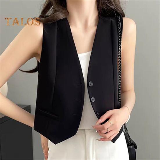 Женский жилет без рукавов, однобортный жилет с V-образным вырезом, повседневный жилет, куртка на весну-лето