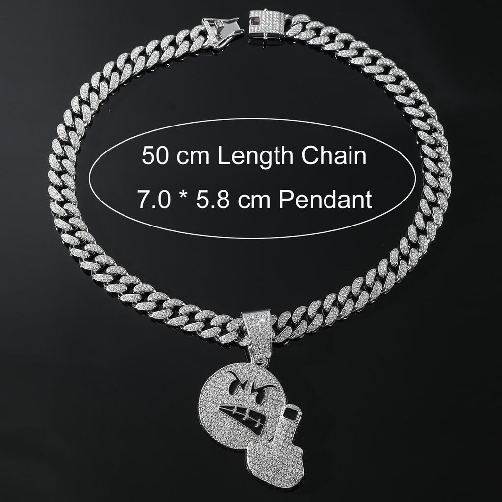 Европа и Америка, трансграничный смайлик, злое выражение среднего пальца, полный бриллиантовый кулон, кубинская цепочка, персонализированное хип-хоп хипстерское ожерелье