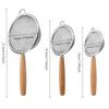 304Beechwood handle stainless steel skimmer Used for baking in the kitchen Fine flour sifting sieve Household Kitchen Soy Milk Filter Baking Tool