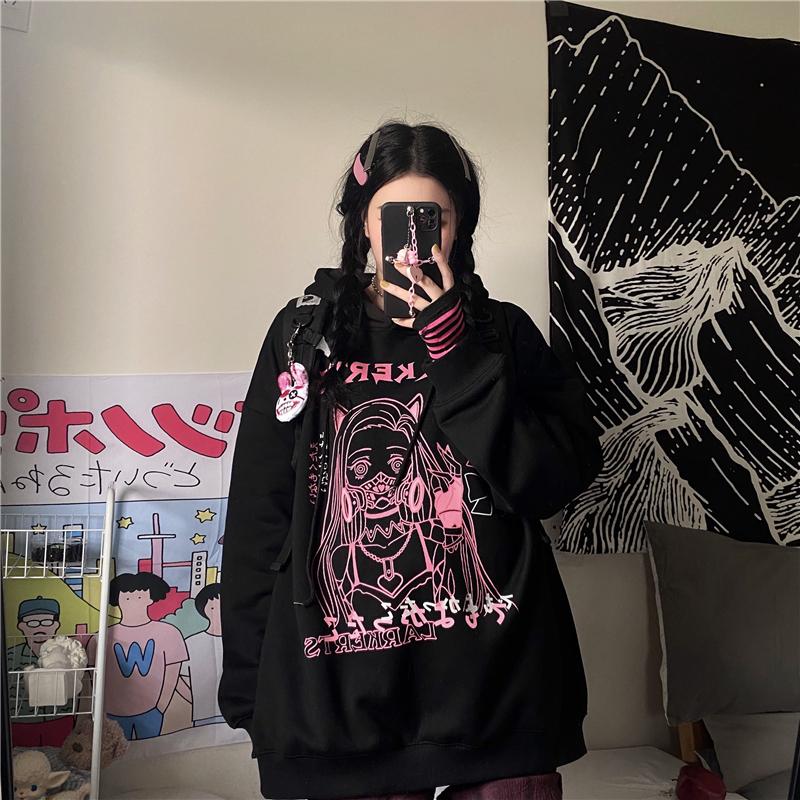 Женские толстовки Kawaii, забавные толстовки с героями мультфильмов, Ullzang, милая толстовка с капюшоном в стиле аниме, Harajuku с принтом, топы, пуловер в стиле панк, одежда
