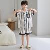 Boys Ice Silk Pajama Set Short Sleeve Shorts Cardigan Cartoon Print Kids Home Wear Ages 8