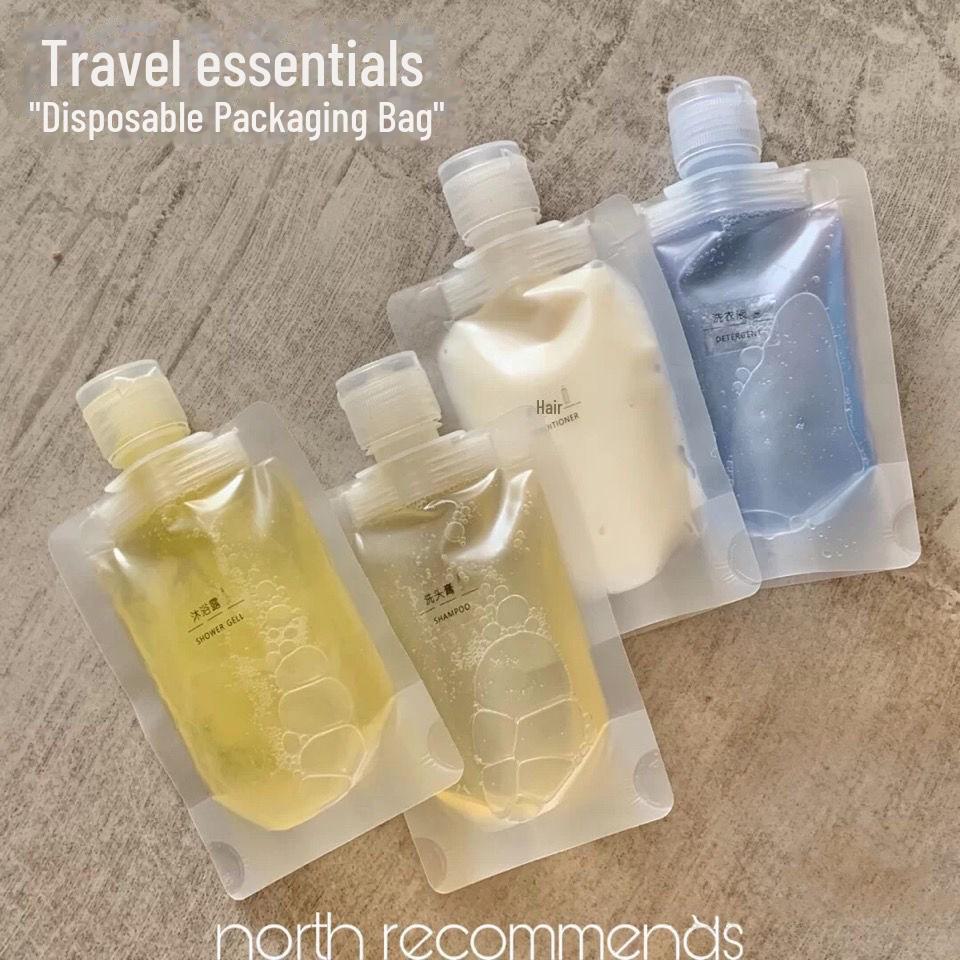Портативный дорожный косметический набор с откидной крышкой: Пакеты с насадками для шампуня, лосьона, геля для душа и универсальные флаконы для образцов