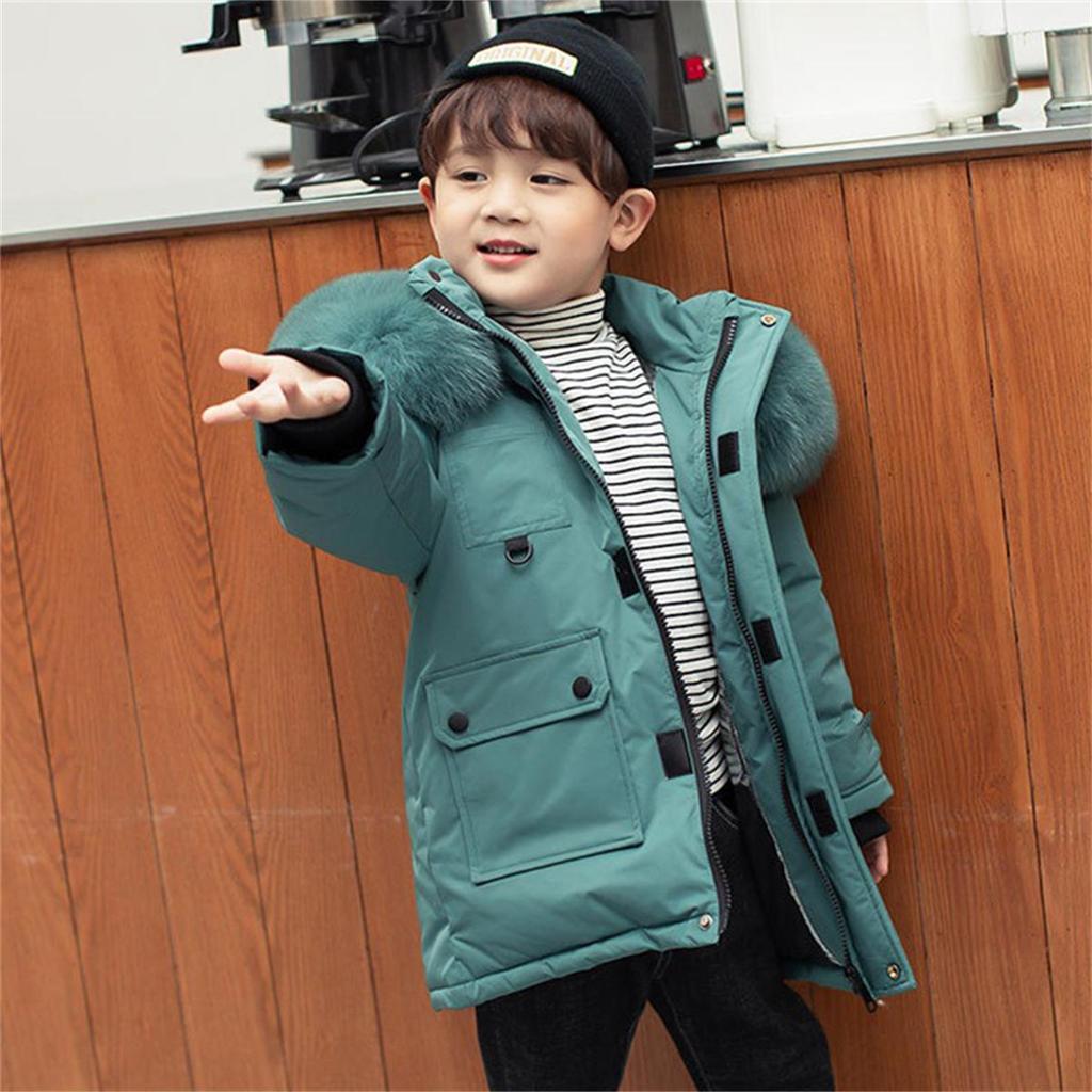 Winter Boys White Down Jacket Coat Baby Fur Collar Hooded CottonThicken Warm Soild Color Jacket For Children's Outwear Kids Clothes