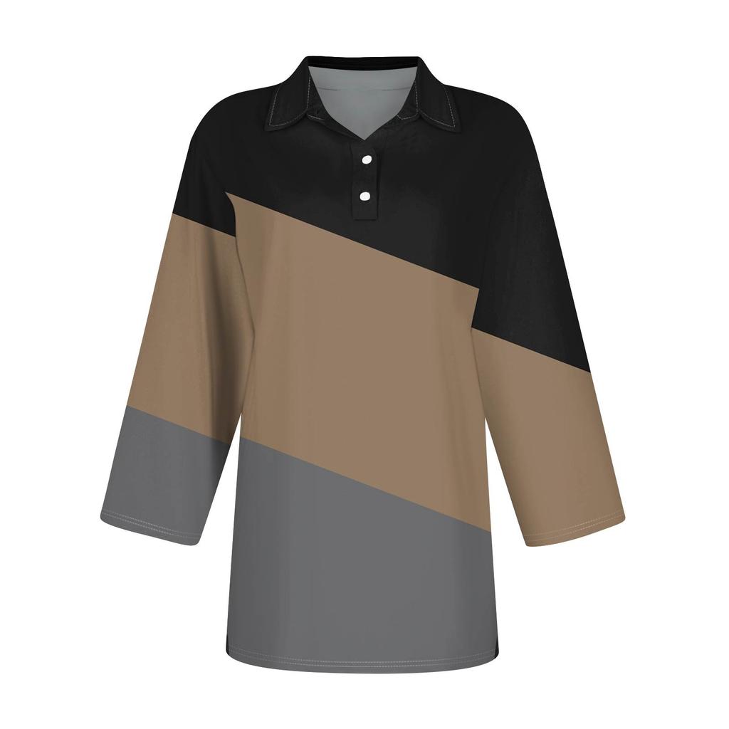 Женская модная повседневная рубашка с короткими рукавами 3/4 с лацканами и принтом, женские топы на пуговицах