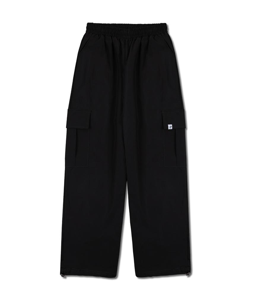 NP STUDIO Nylon String Wide Cargo Pants Black
