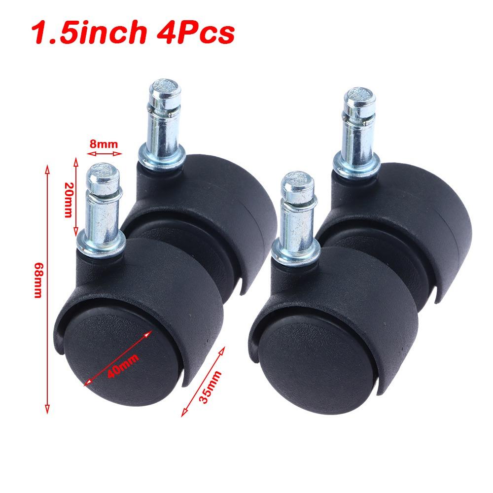 4Pcs 1/1.5inch Swivel Casters Silent Operation Wear Resistant Office Chair Casters Shock Absorbing with Brake Universal Wheels