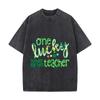 One Lucky Kindergarten Teacher Rainbow Clover Washed Vintage Short Sleeve Loose Streetwear Tee