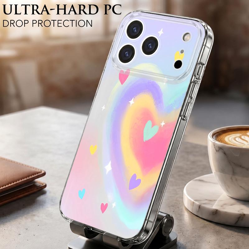 Чехол для iPhone 17 Pro Max Чехол iPhone 16 Pro Max 15 14 13 11 17E 16E Модный Принт Сердечки Ударопрочный Прозрачный Мягкий ТПУ Силиконовый Чехол