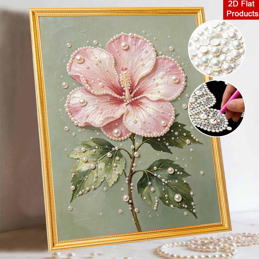 Pearl painting kit DIY pink hibiscus flower wall art home decoration painting