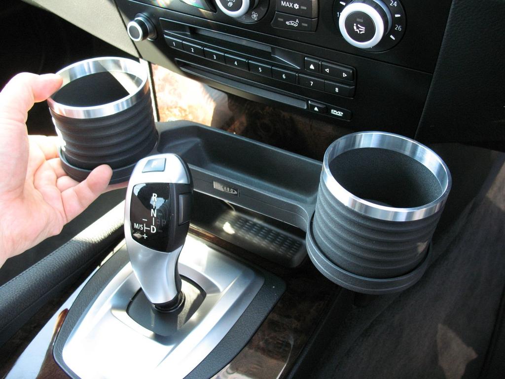 ALCABO Drink & Pocket Holder, Black with Ring Cup (AL-B106BS) for BMW 5 Series (E60/E61/M5 Late Model) Right-Hand Drive