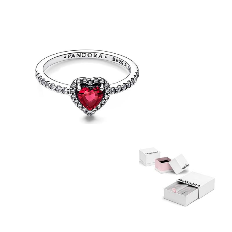 Pandora Серебряное кольцо 925 пробы с инкрустированной буквой в форме сердца, гравировкой, женское кольцо, красное 198421C02