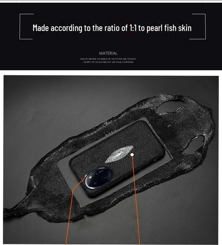 Чехол Honor 70 из воловьей кожи с рисунком в виде рыбки и жемчуга — получехол, совместим с моделью Pro