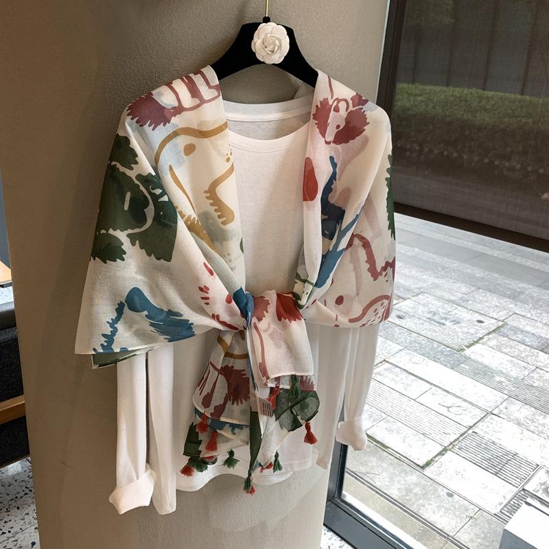 Niche Design Versatile Personality Show Off Sunscreen Warm Shawl Spring And Autumn Cute Cartoon Dog Cotton And Linen Scarf Women