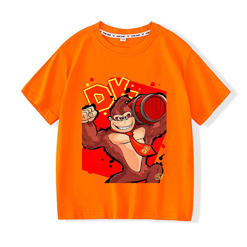 Donkey Kong Bananza 100% Cotton Children's T-shirt Cartoon Print Tees 2-12Y Cool Boys Girls Short Sleeve O-neck Kids Tops Summer
