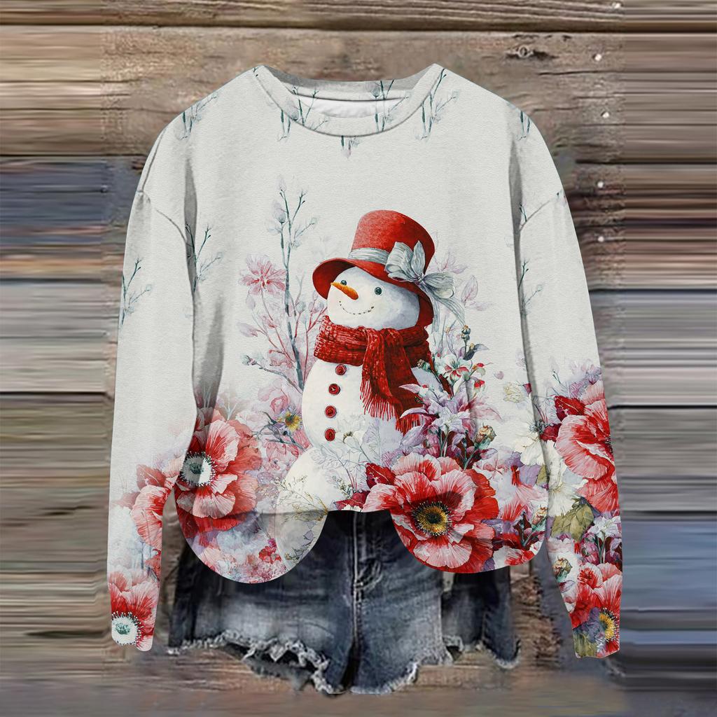 Women's Fashion Printed Long Sleeve Loose Round Neck Sweatshirt Top Fall