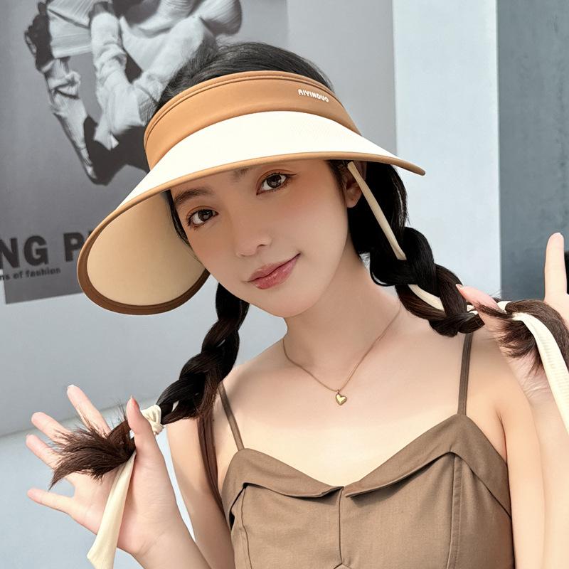 Летняя шляпа с большими полями и пустым верхом для защиты от солнца для женщин, солнцезащитная шляпа с защитой от ультрафиолета, солнцезащитная шляпа для показа лица, маленькая