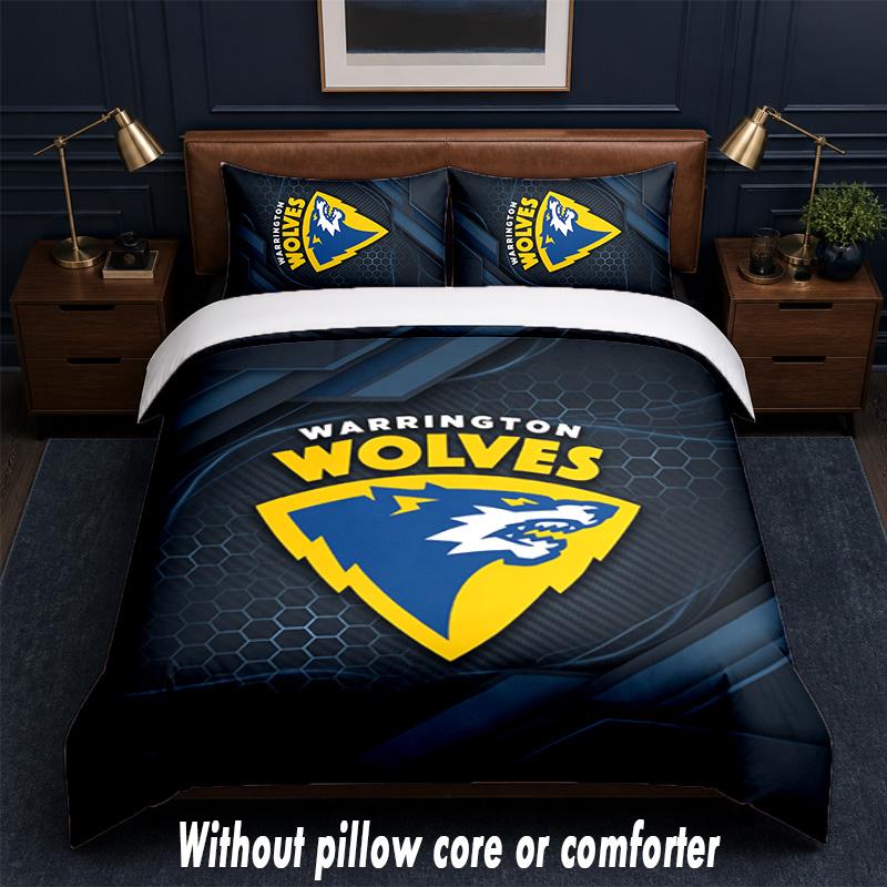 Warrington Wolves Design Bed Bedding Set 1 Duvet Cover + 2 Pillowcases Soft Breathable Household Bed Linens