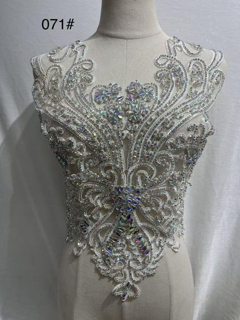 Rhinestone Tassel Dark Purple Beaded Lace Fabric Wedding Dress Corset Handmade Diamond Facets Garment Use