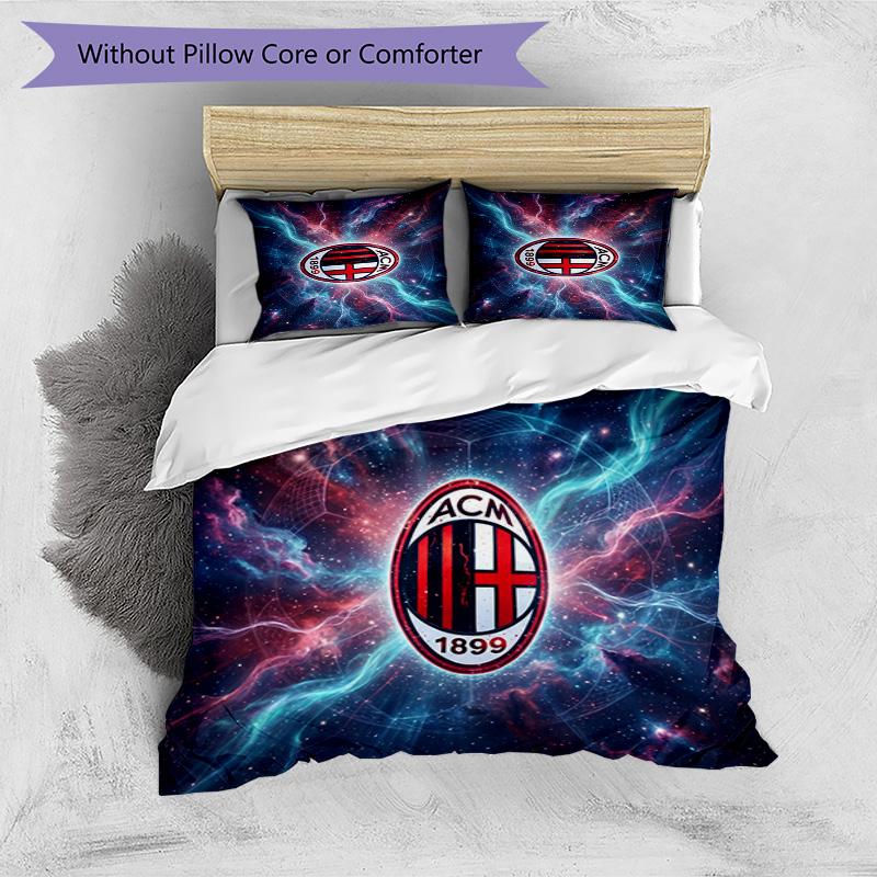 AC Milan Pattern Printed 3PCS Bedding Set Soft Skin-Friendly Washable Duvet Cover & Pillowcases Set All Season Bedroom