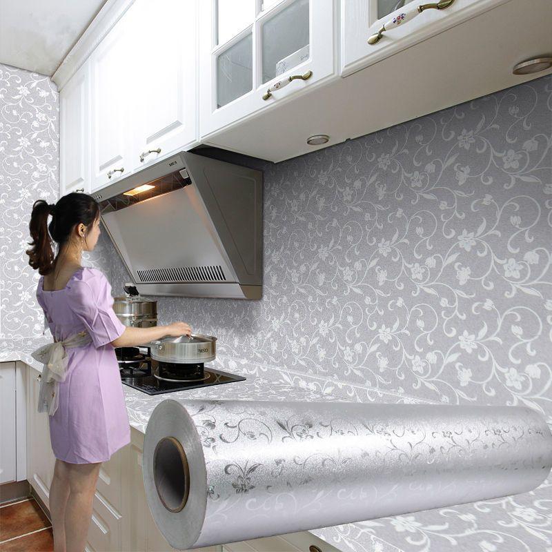 Kitchen Oil Proof Stickers Waterproof Moisture Resistant High Temperature Wallpaper Self-adhesive Wall Cooktop Cabinets Thickened Aluminum Foil Paper
