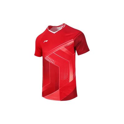 Li Ning Повседневная спортивная футболка с V-образным вырезом и коротким рукавом, женские топы, красный цвет AAYS054-2