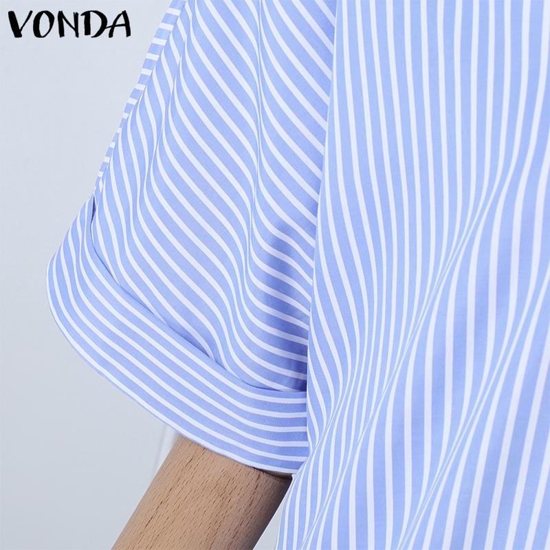 VONDA Женские элегантные полосатые платья-рубашки с коротким рукавом