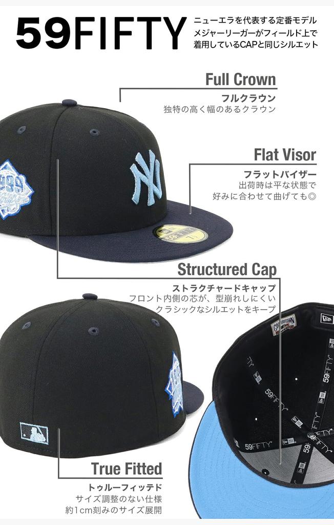 NEW ERA 59FIFTY MLB Cap ONSPOTZ Custom NY Black Navy 7 59Fifty Color Black Navy Metallic Blue Logo Side Patch Mlb New York Yankees 3/8 2-Tone