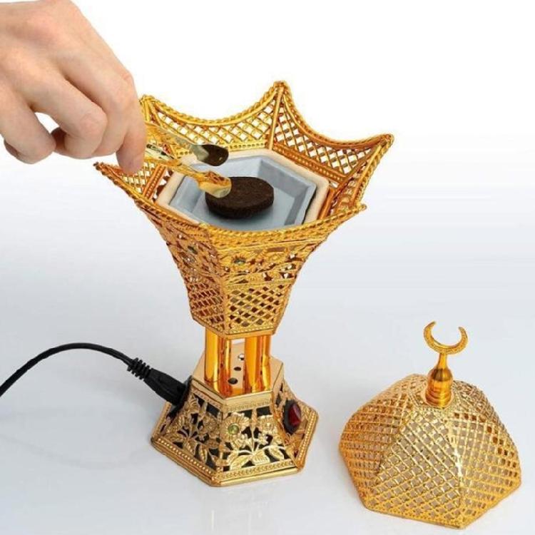 Элегантные Арабские Электрические Благовонницы Золотое Покрытие Улучшает Атмосферу Дома Высокие Температуры