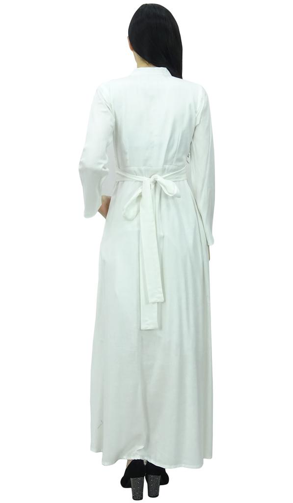 Bimba Women's Long Sleeve Maxi Mandarin Collar Plain Jilbab Dress With