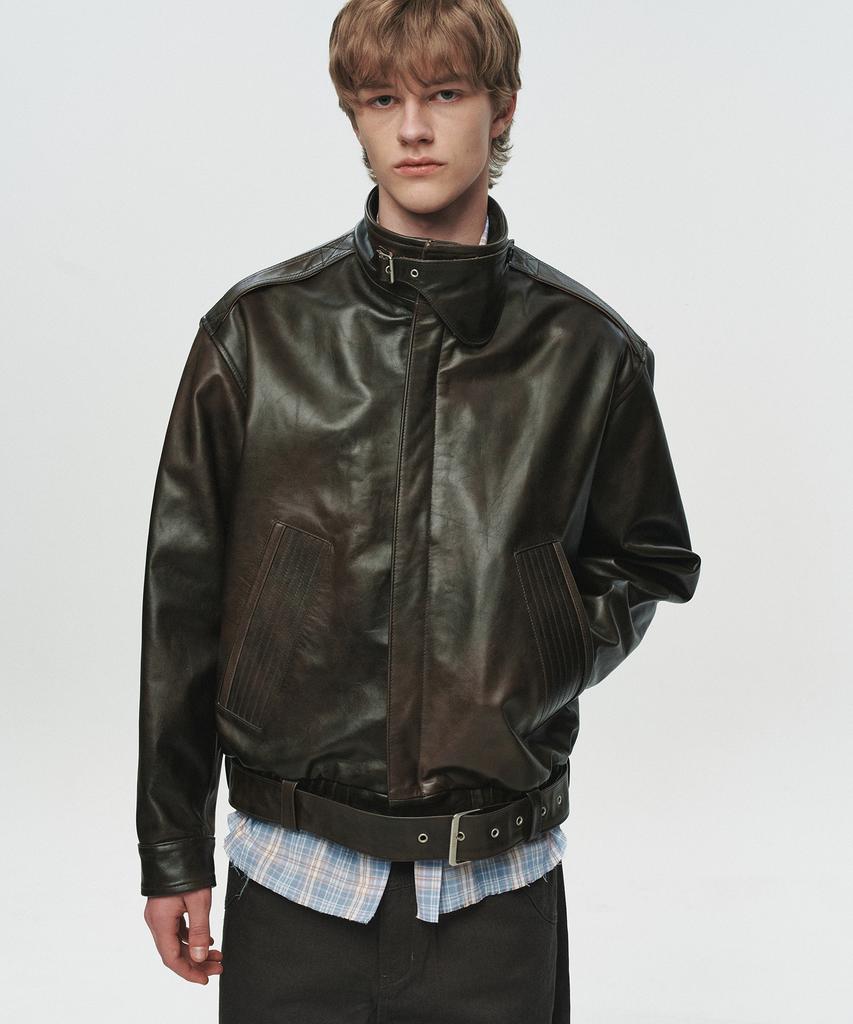 Heute Kain Belted Leather Jacket (Brown)