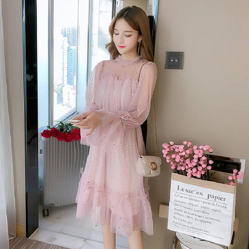 Элегантное женское блестящее платье феи с круглым вырезом на весну и лето, расшитое звездами и блестками, женское элегантное блестящее газовое платье принцессы с пышными юбками