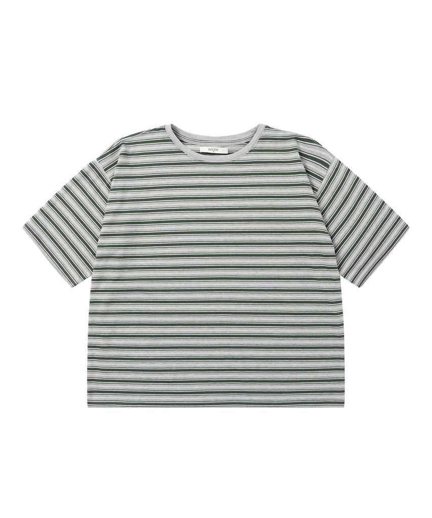 SOLEW Oversized Half Sleeve T-Shirt_Green Stripe