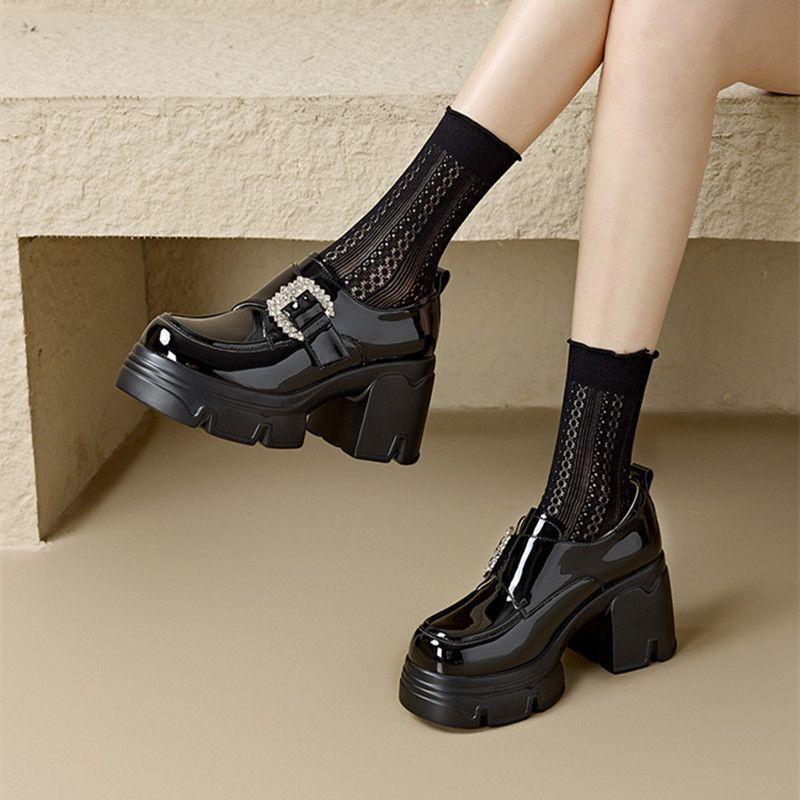 Мода Мода Круглый Носок Плоская Кожа Толстая Подошва Женские Лоферы 2025 Повседневные Однотонные Платформа Женские Балетки Zapatillas Mujer