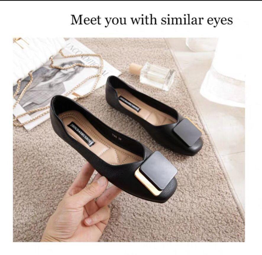 Flat Sole Single Shoes for Women with Small Leather Solid