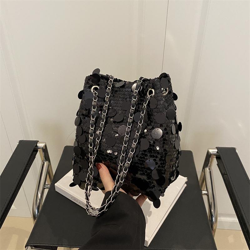 Premium Sequined Chain Bucket Bag Women's 2025 New Fashion Shoulder Bag Delivery Messenger Bag